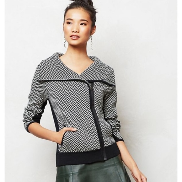 Anthro Sparrow Chevron Moto Sweater Jacket - Picture 2 of 5